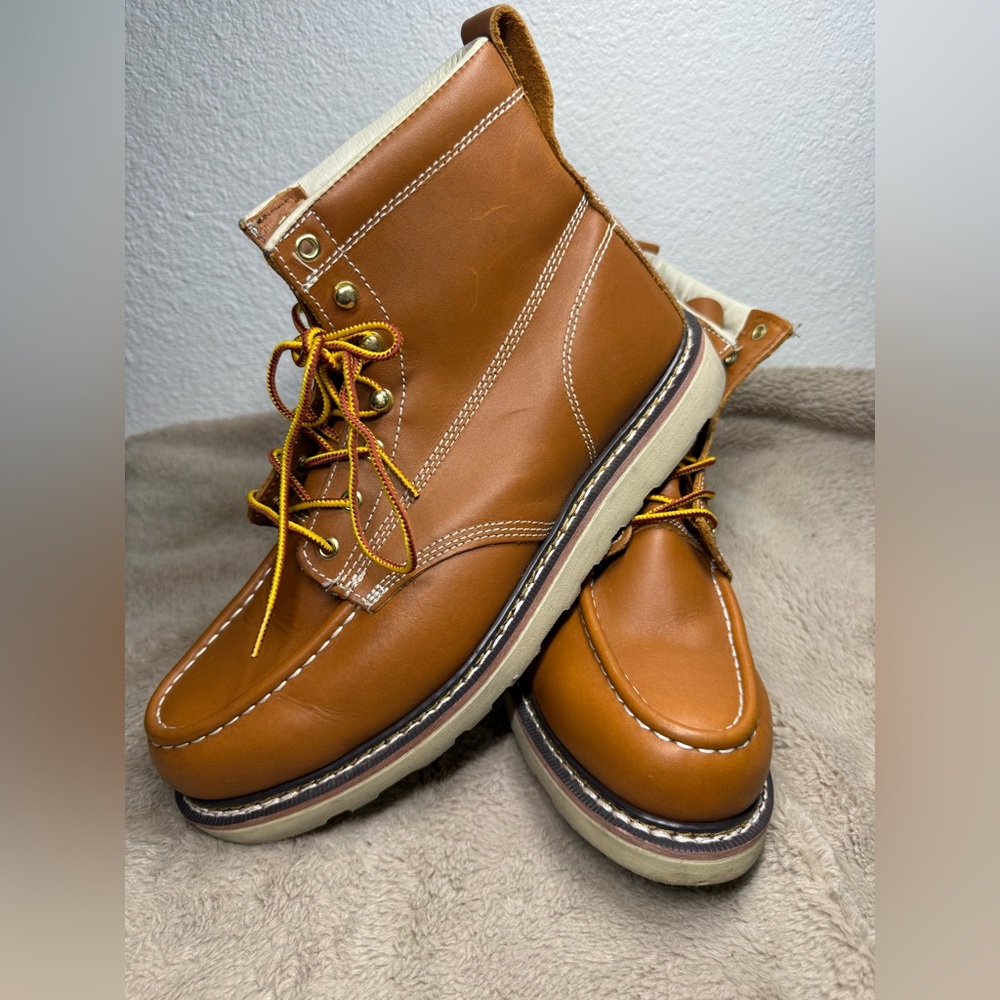 EVER BOOTS Leather Ankle Work Boots Lace Up Soft Moc Toe Saddle NWOB Mens 13